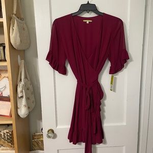 NWT Wine/Burgundy FULL WRAP DRESS w/ Ruffle Detail